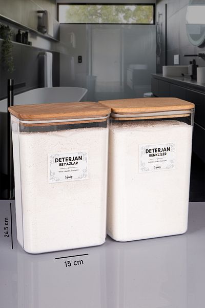 naturelove 2 Pieces Wooden Vacuum Lid Powder Detergent Box Colorful Whites Labeled Acrylic 3 Liters