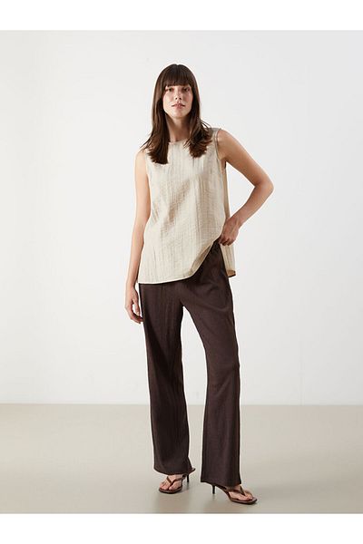 LC Waikiki Pantaloni de damă LCW Comfort maro cu talie elastică texturată S5I232Z8NVY25