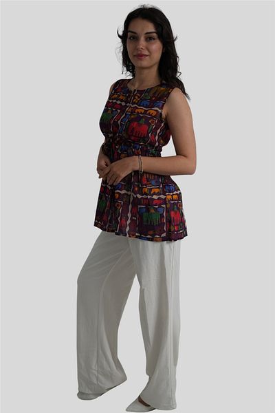Miss Boheme Bohemian Blouse with Plum Elephant Pattern