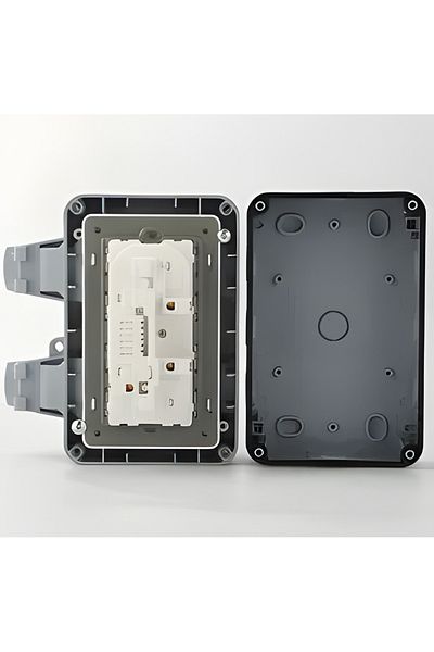 INNOVIX Outdoor Double Socket, Eu Standard, 250v/16a, Ip66 Waterproof, Dual Switches, Grey