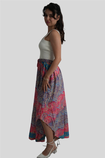 Miss Boheme Pink Color Gold Detailed Silk Long Skirt