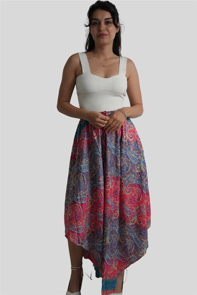 Miss Boheme Pink Color Gold Detailed Silk Long Skirt