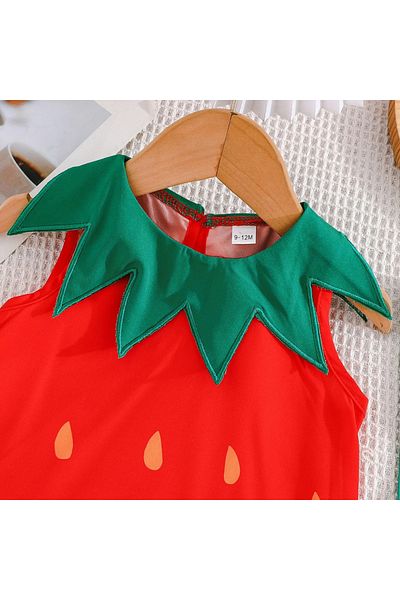 darko Strawberry Red Green Sleeveless Bag Set 2 Piece Set Cute Baby Girl Dress Bag Holiday