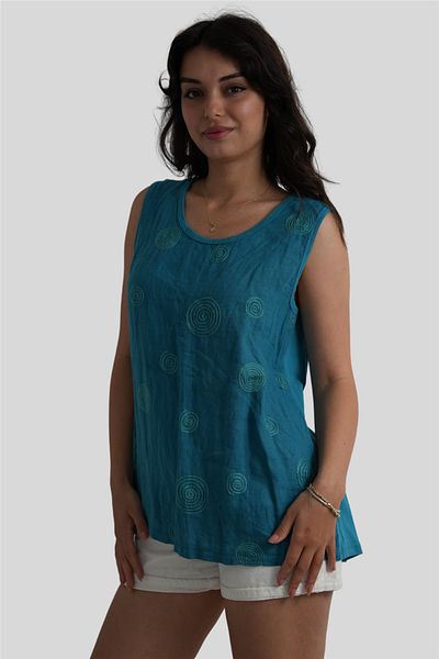 Miss Boheme Blue Embroidery Detailed Thick Strap Linen Blouse