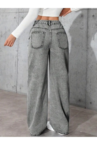 beeke Alessi Women's Gray Palazzo Jeans Lycra Super High Waist Loose Denim Jeans