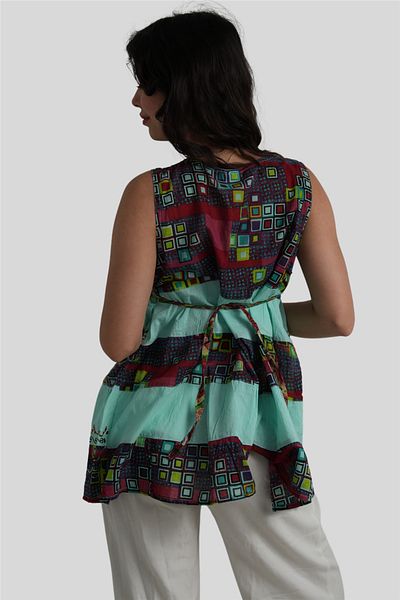 Miss Boheme Turquoise Thick Strap Embroidery Detailed Half Button Bohemian Blouse