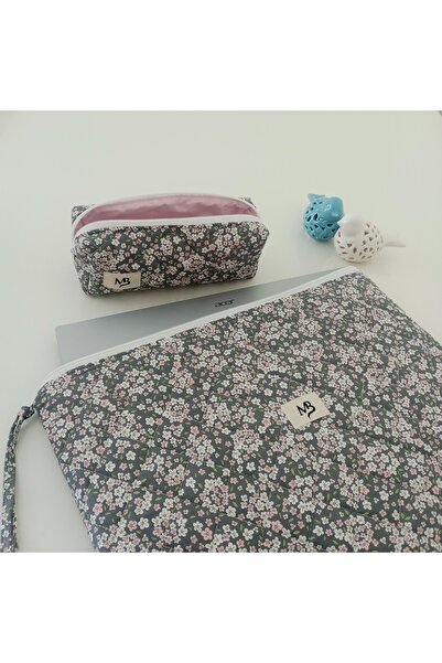 MB Pink Floral Print Laptop Sleeve- Pencil Case Set (15-16 Inch)