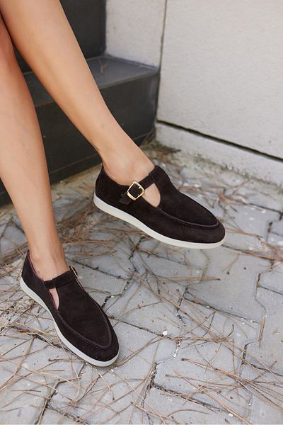 ANGELİNA JONES Orbita Women's Brown Real Leather Suede Loafer Shoes