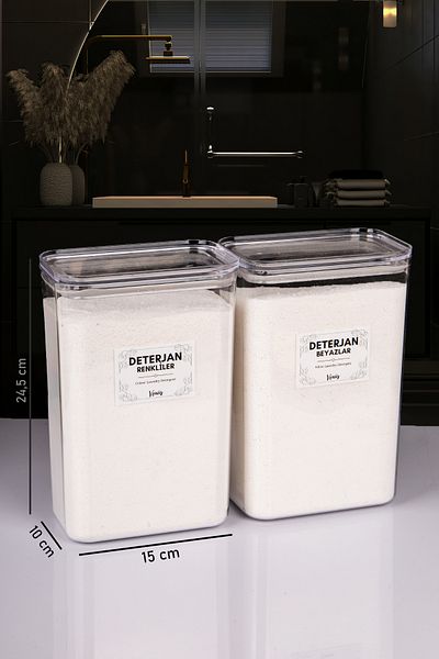 naturelove 2 Pieces Vacuum Lid Powder Detergent Colorful Whites Box with Label Acrylic 3 Liters