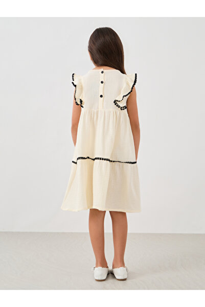 Styli Embroidered Sleeveless Ruffled Detail Knee-Length Dress