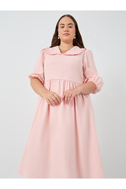 Styli Plus Size Peter Pan Balloon Sleeve Midi Dress