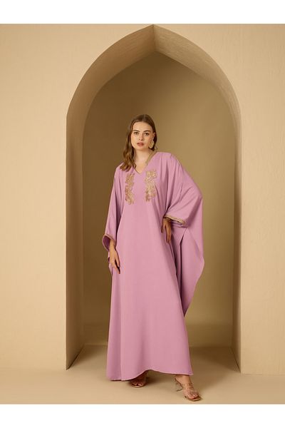 Styli Applique Detail Stand Collar Kaftan