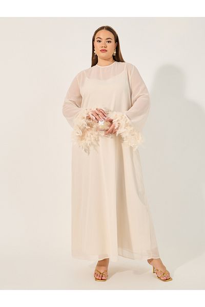 Styli Solid Long Sleeves Shift Maxi Dress