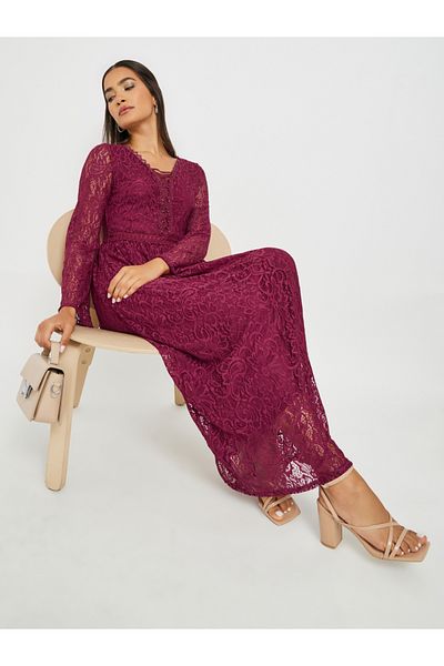 Styli Lace Long Sleeves A-Line Maxi Dress