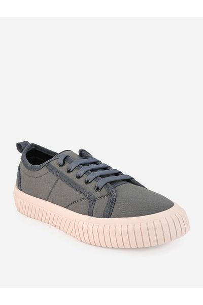 Styli Contrast Stitch Casual Canvas Lace Up Sneakers