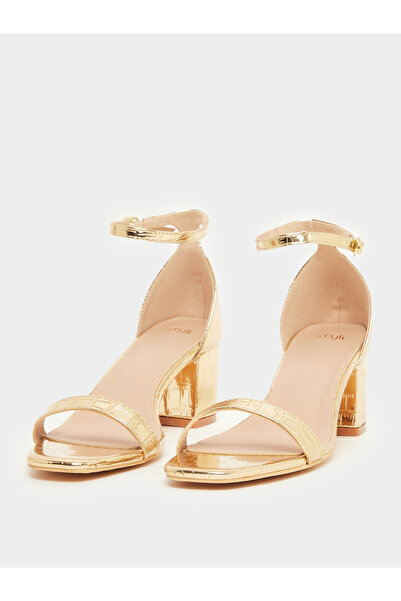 Styli Gold Plain Belted Ankle Strap Sandals