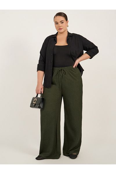Styli Plus Size Textured Wide Leg Trousers with Drawstring