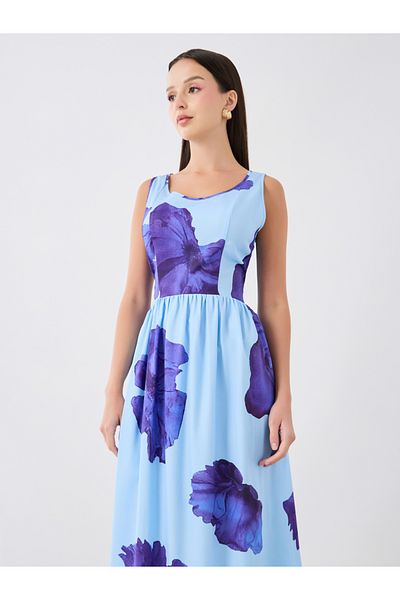 Styli Floral Print Sleeveless Round Neck Midi Dress