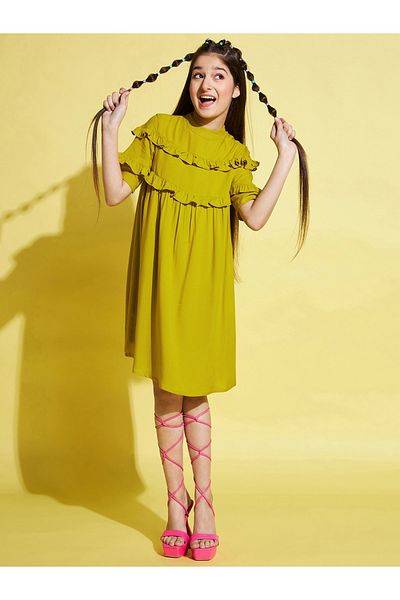 Stylo Bug By Styli Solid High Neck Ruffled Detail Dress