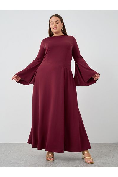 Styli Plus Size Solid Long Sleeves A-Line Maxi Dress