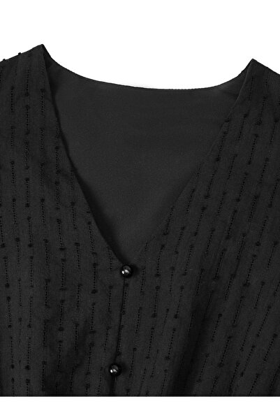 Take Two By Styli Casual Black Solid Ruffle Sleeve V Neck Midi Dress