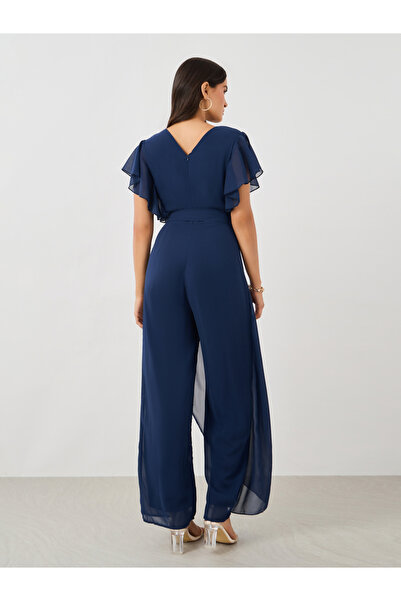 Styli Ruffled Sleeve V-Neck Wide Leg Jumpsuit