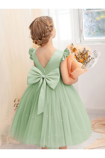 Take Two By Styli Ruffled Mesh Pearls Detail Fit and Flare Dress