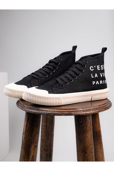 Styli High Top Slogan Print Casual Canvas Shoes