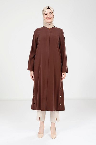 Beyza Button Detailed Brown Color Wear and Remove 9232