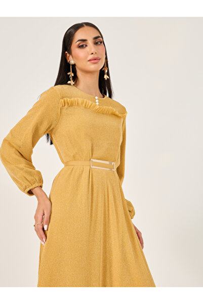 Take Two By Styli Shimmer Belted Cuffed Sleeves A-Line Jalabiya