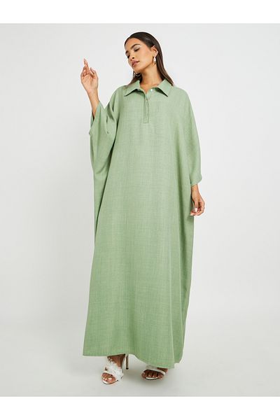 Styli Plain Collared Half-Button Front Kaftan