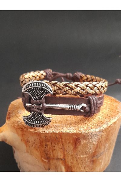 AB Takı Fashionable Genuine Leather Bracelet with Double Axe Figure 2