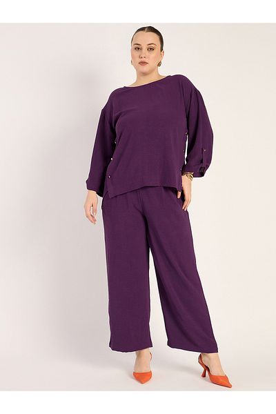 Femmella By Styli Solid Button Detail Top with Trousers Set