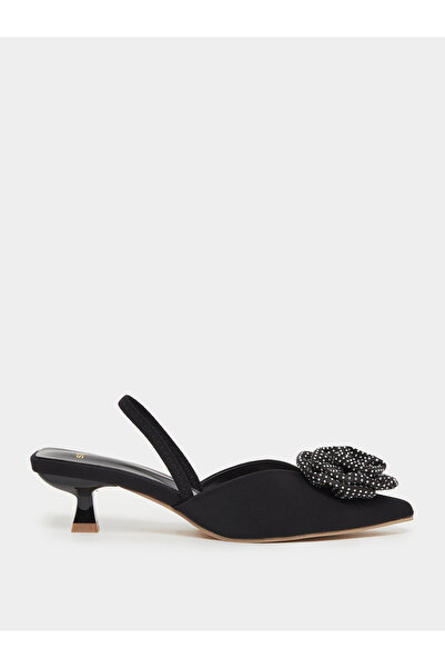 Styli Rose Flower Detail Slingback Kitten Heel Shoes