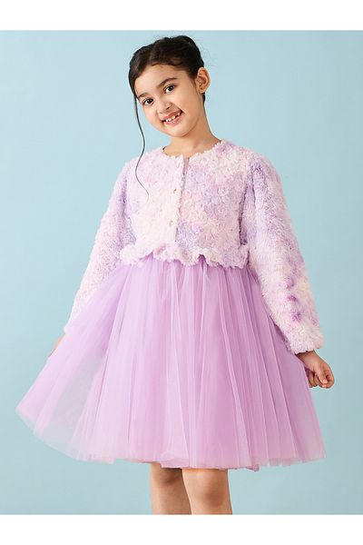 Stylo Bug By Styli Faux Fur Design Long Sleeves A-Line Dress