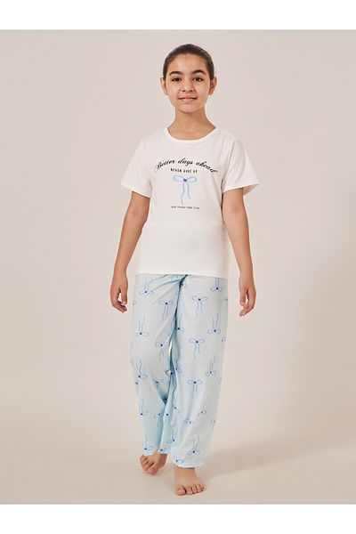 Styli Bow Print Short Sleeve T-Shirt and Pyjama Set