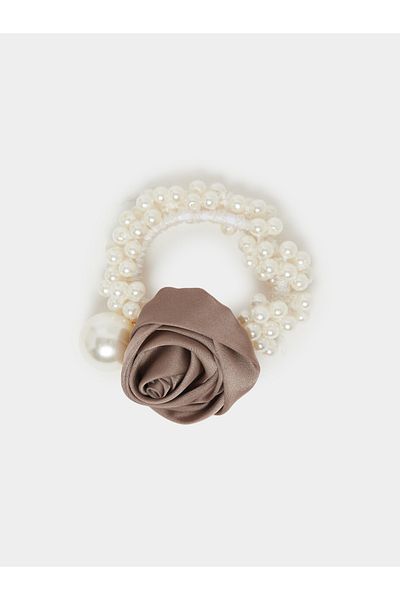 Styli Flower Accent Faux Pearl Hair Tie