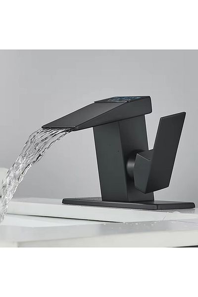 INNOVIX Baterie de chiuvetă, afișaj digital, senzor cascadă fără atingere, hidroenergie, negru mat