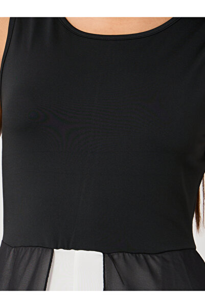 Styli Sleeveless Color Block Jumpsuit with Chiffon Skirt Detail