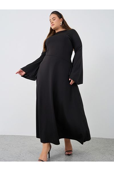Styli Plus Size Pleated Long Sleeves A-Line Maxi Dress