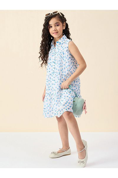 Stylo Bug By Styli Floral Print Collared Sleeveless Tiered Dress