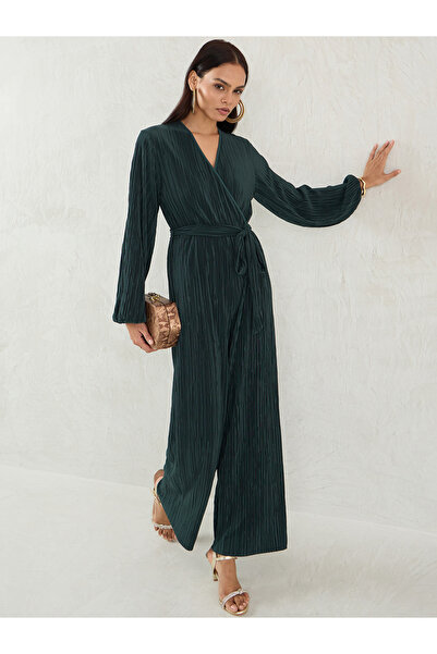 Femmella By Styli Solid Pleated Wrap Look Straight Leg Jumpsuit