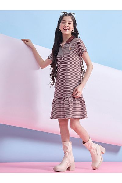Stylo Bug By Styli Striped Collared Half-Button Placket A-Line Dress