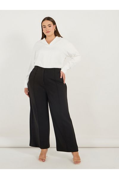 Styli Plus Size Solid Wide Leg Pants with Pintuck Detail