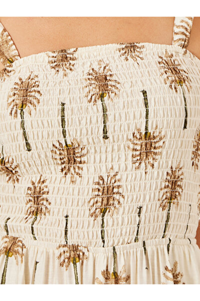 Styli Beige Palm Tree Print Wide Leg Jumpsuit