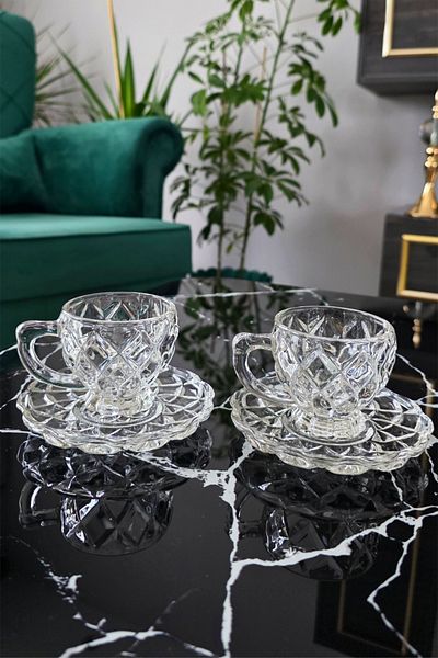 Gülümseten Avm Set of 6 Glass Crystal Turkish Coffee Cups |   12 Piece Glass Coffee Cup Set