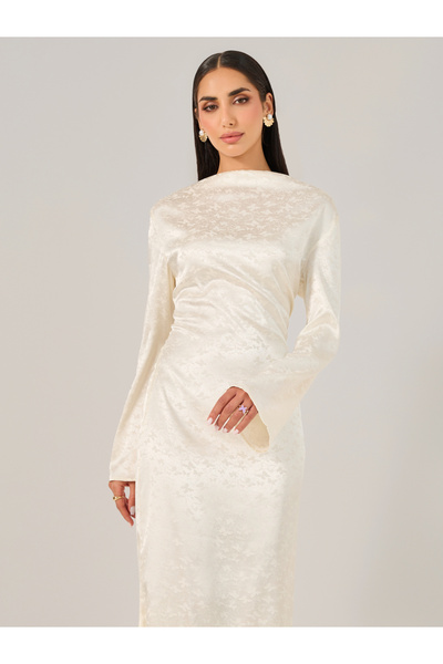 Take Two By Styli Satin Bell Sleeve Boat Neck Maxi Dress