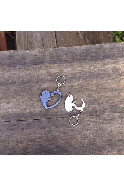 krh 3d print Cat in Heart Couple Keychain – Set of 2 Lovers