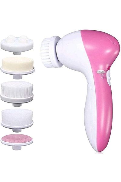Primo Plus 5 in 1 Facial Cleansing Brush & Skin Massager Pink/White