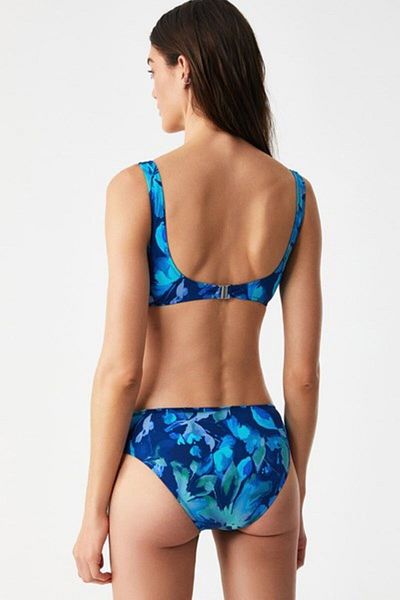 Kom Covered Wireless High Waist Blau Saks Patterned Bikini Set